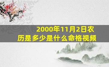 2000年11月2日农历是多少是什么命格视频