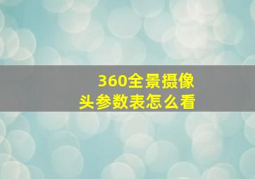 360全景摄像头参数表怎么看