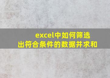 excel中如何筛选出符合条件的数据并求和