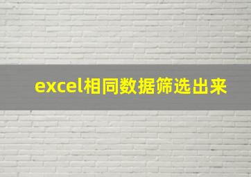 excel相同数据筛选出来