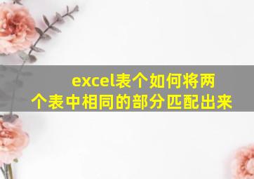 excel表个如何将两个表中相同的部分匹配出来