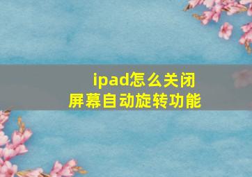 ipad怎么关闭屏幕自动旋转功能