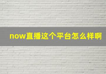 now直播这个平台怎么样啊