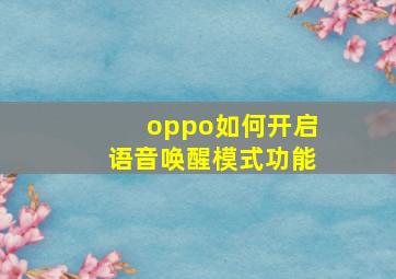 oppo如何开启语音唤醒模式功能