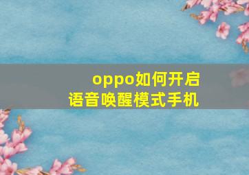 oppo如何开启语音唤醒模式手机