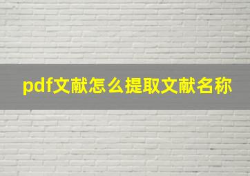 pdf文献怎么提取文献名称