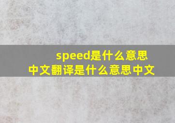 speed是什么意思中文翻译是什么意思中文