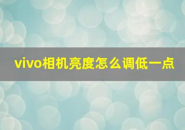 vivo相机亮度怎么调低一点