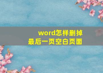 word怎样删掉最后一页空白页面