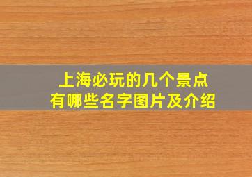 上海必玩的几个景点有哪些名字图片及介绍