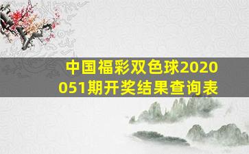 中国福彩双色球2020051期开奖结果查询表