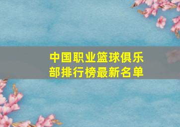 中国职业篮球俱乐部排行榜最新名单