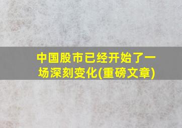 中国股市已经开始了一场深刻变化(重磅文章)