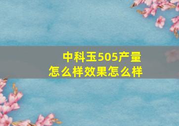 中科玉505产量怎么样效果怎么样