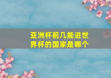 亚洲杯前几能进世界杯的国家是哪个