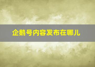 企鹅号内容发布在哪儿