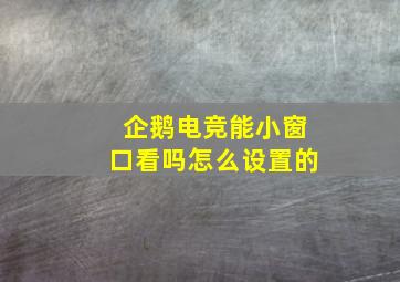 企鹅电竞能小窗口看吗怎么设置的