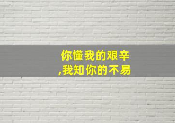 你懂我的艰辛,我知你的不易