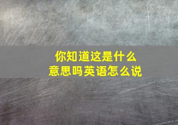 你知道这是什么意思吗英语怎么说