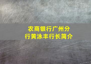 农商银行广州分行黄泳丰行长简介