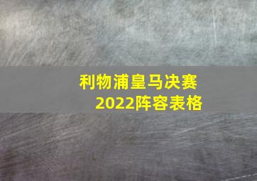 利物浦皇马决赛2022阵容表格