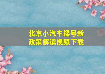 北京小汽车摇号新政策解读视频下载