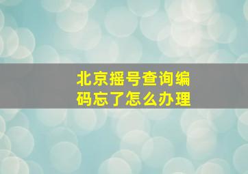 北京摇号查询编码忘了怎么办理