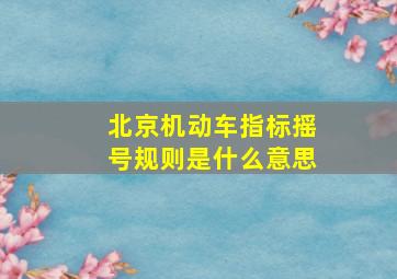 北京机动车指标摇号规则是什么意思