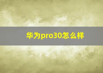 华为pro30怎么样