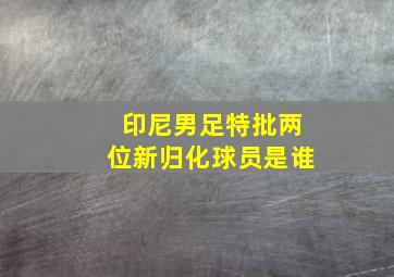 印尼男足特批两位新归化球员是谁