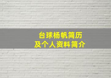 台球杨帆简历及个人资料简介