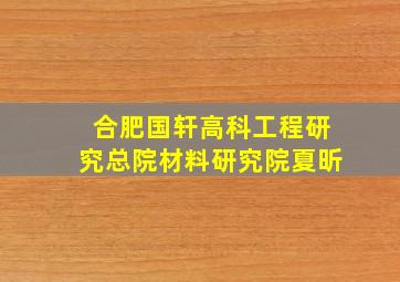 合肥国轩高科工程研究总院材料研究院夏昕