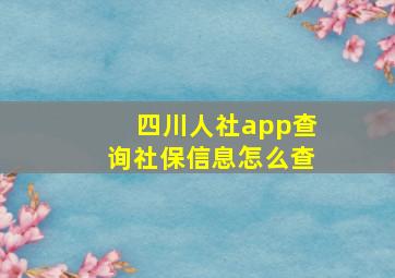 四川人社app查询社保信息怎么查