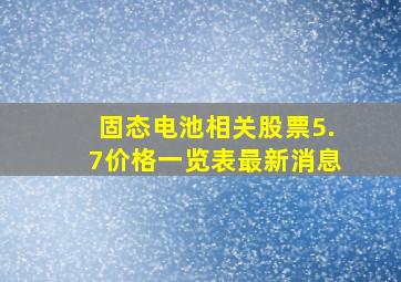 固态电池相关股票5.7价格一览表最新消息