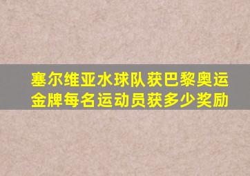 塞尔维亚水球队获巴黎奥运金牌每名运动员获多少奖励