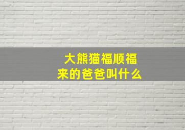 大熊猫福顺福来的爸爸叫什么