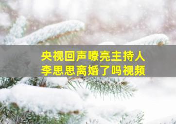 央视回声嘹亮主持人李思思离婚了吗视频