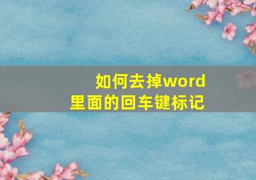 如何去掉word里面的回车键标记