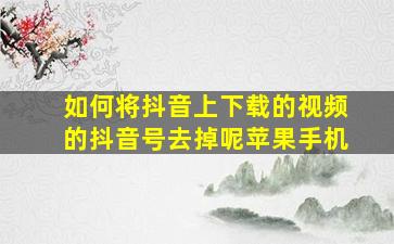 如何将抖音上下载的视频的抖音号去掉呢苹果手机