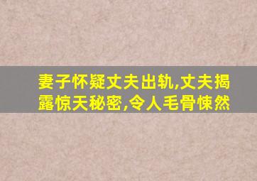 妻子怀疑丈夫出轨,丈夫揭露惊天秘密,令人毛骨悚然