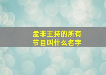 孟非主持的所有节目叫什么名字