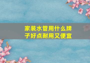 家装水管用什么牌子好点耐用又便宜