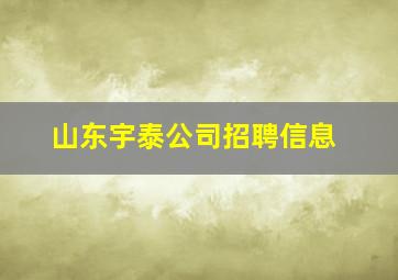 山东宇泰公司招聘信息