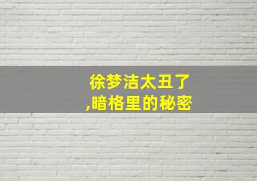 徐梦洁太丑了,暗格里的秘密