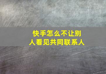 快手怎么不让别人看见共同联系人