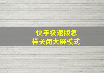 快手极速版怎样关闭大屏模式