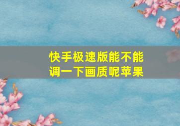 快手极速版能不能调一下画质呢苹果