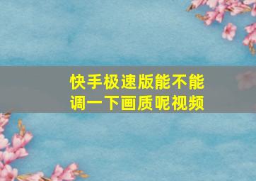 快手极速版能不能调一下画质呢视频