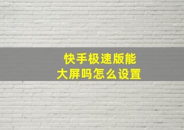 快手极速版能大屏吗怎么设置