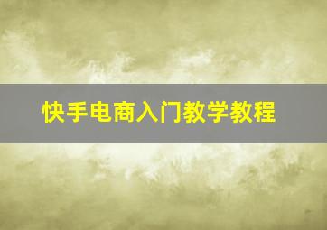 快手电商入门教学教程